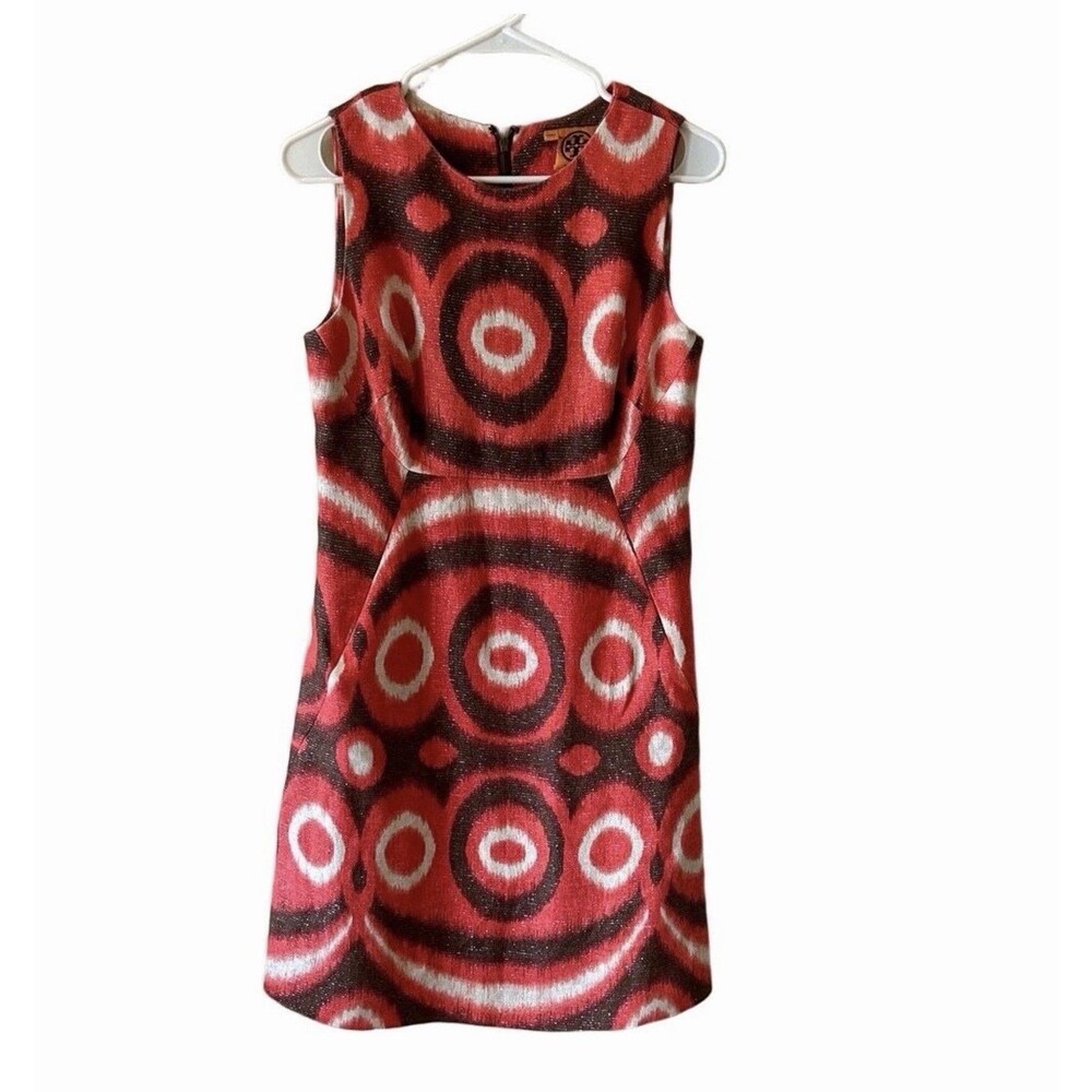 Tory Burch Red and Black Geometric Mini Dress Size 8
